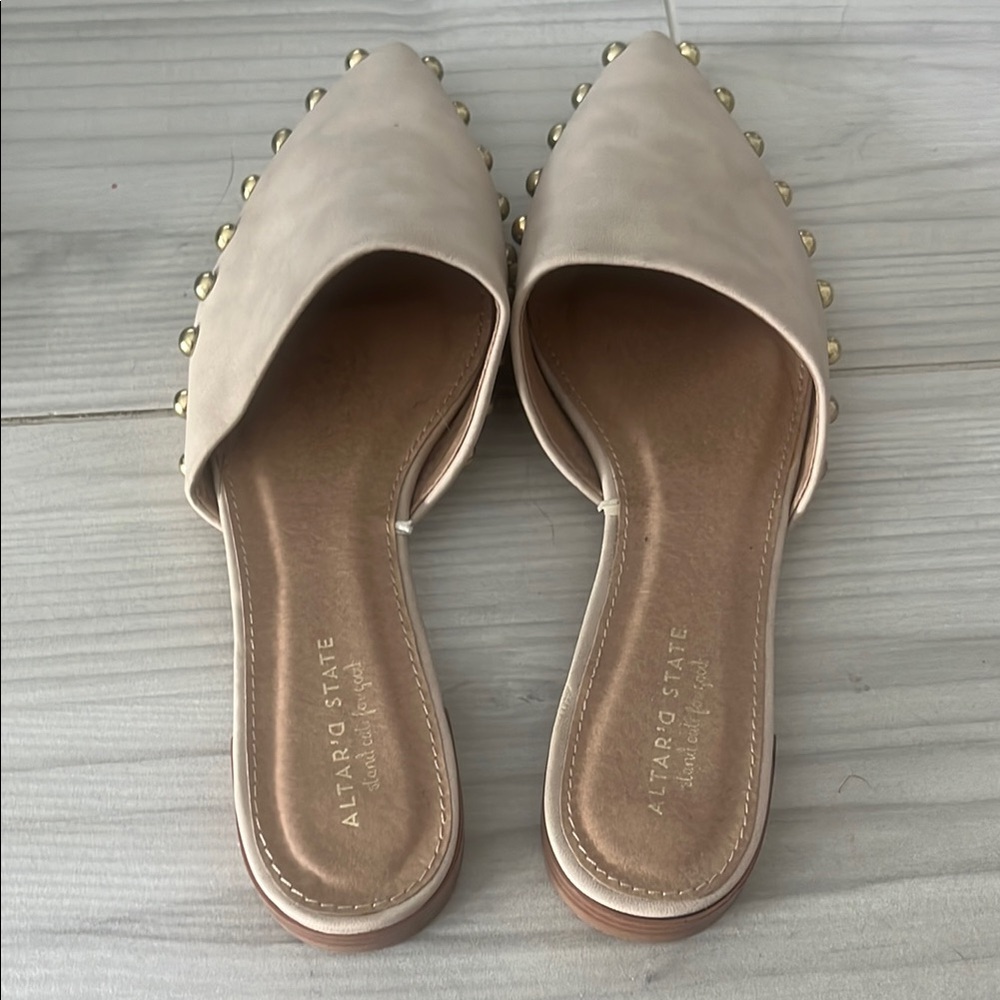 Altar'd State Beige Studded Mules